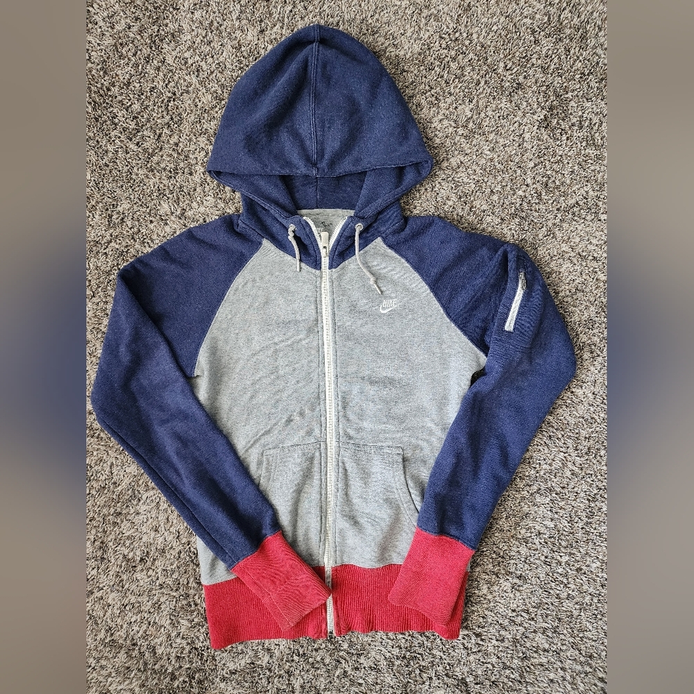 Nike Blue and Gray Hoodie with Red Accents